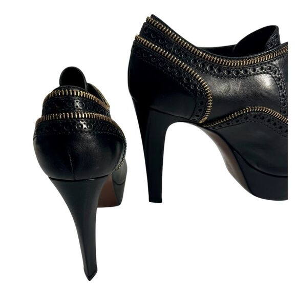 Louis Vuitton Platform Heels Size 6 Zipper Trim Pump Black Leather Authentic w s - Picture 8 of 12